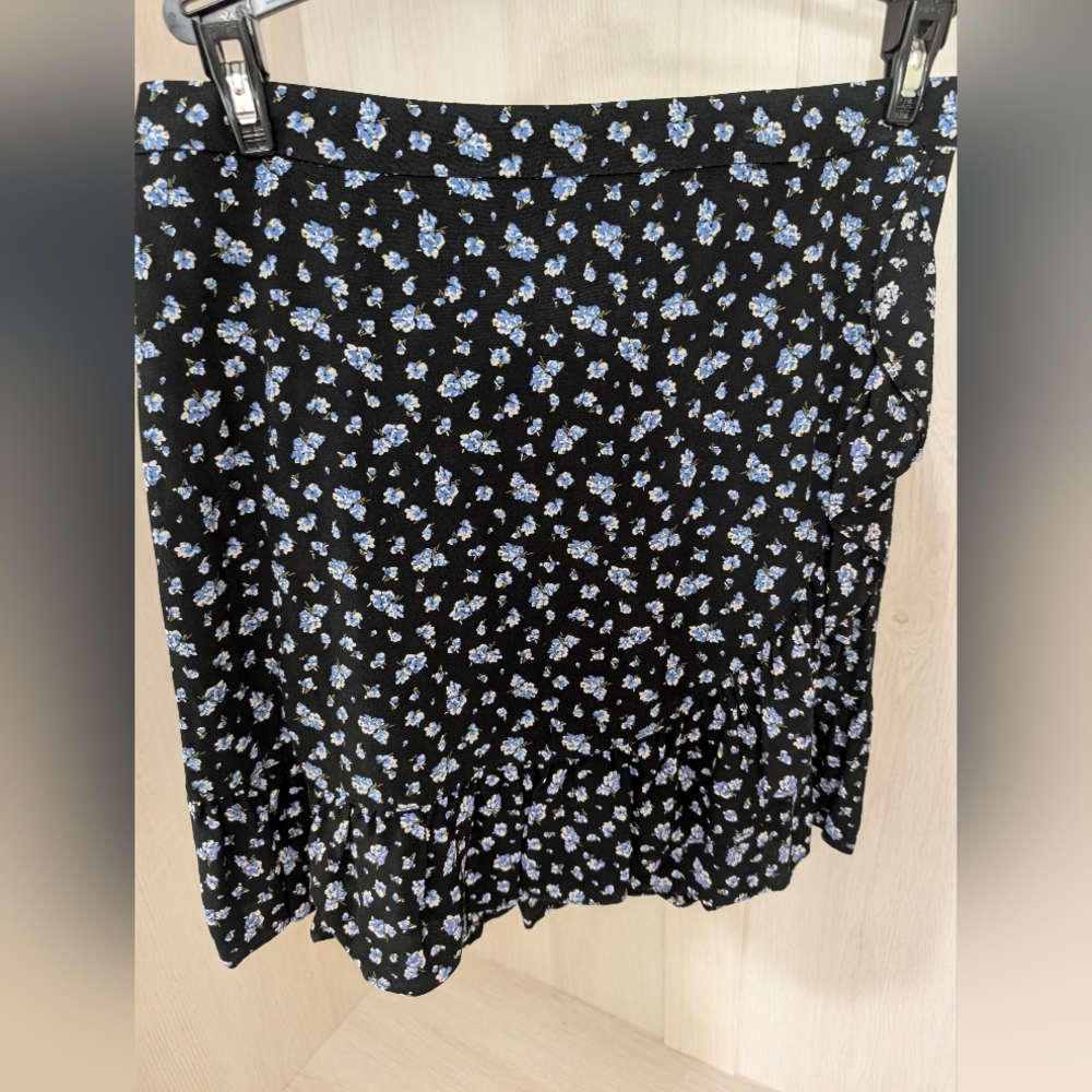 Floral Black Skirt with Blue Flowers